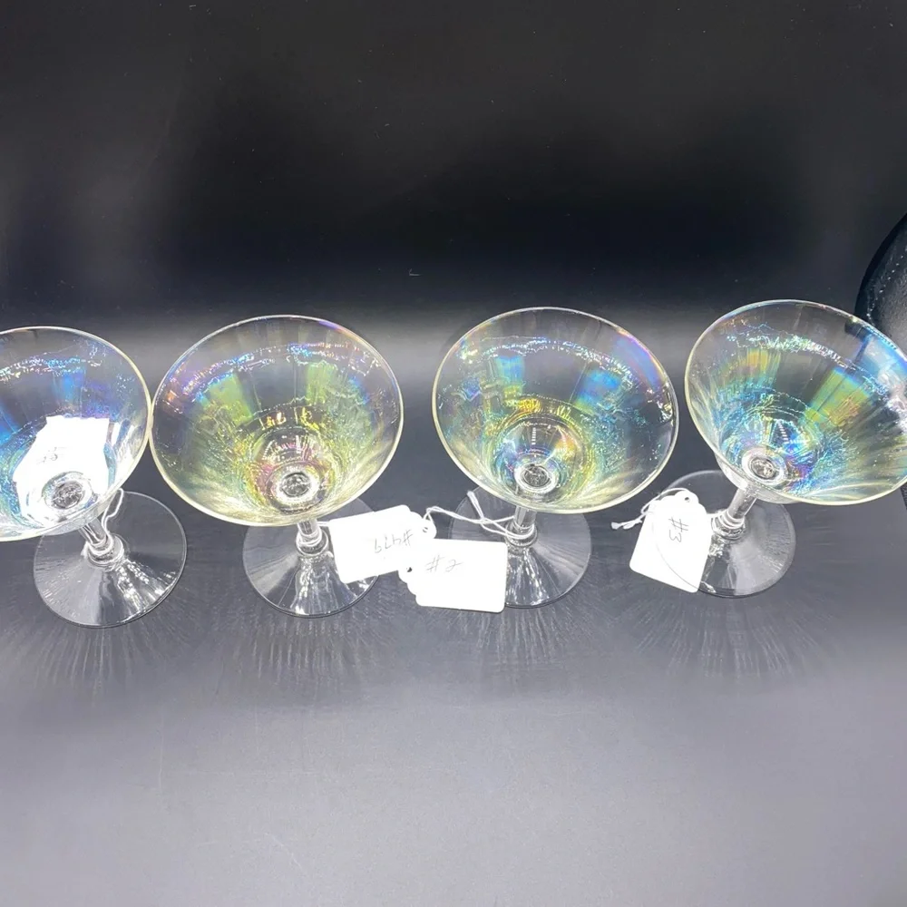 4 Vintage Iridescent Optic Cocktail Glasses - Picture 4 of 4
